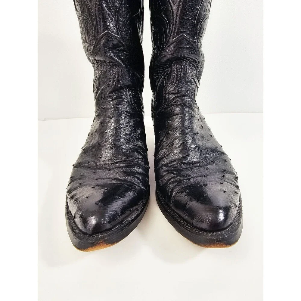 Lucchese 8.5 D Black Full Quil Ostrich Leather Cowboy Boots Proto Type Limited